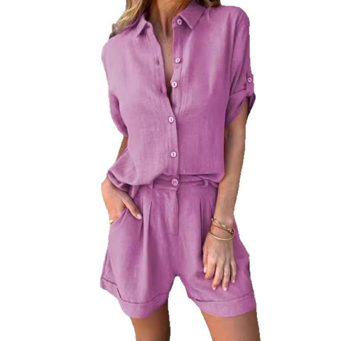 Spring and summer new cotton and linen short-sleeved shorts casual suit women's m302947