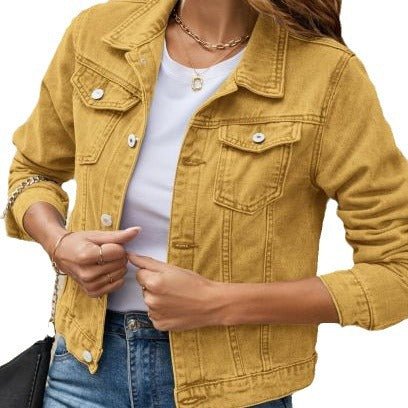 Women's fashion trend lapel pocket single-breasted short denim jacket m301642