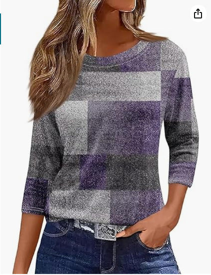Slim and thin imitation cotton round neck printing solid color seven-quarter sleeve long sleeve m302884