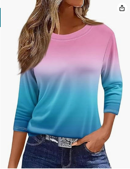 Slim and thin imitation cotton round neck printing solid color seven-quarter sleeve long sleeve m302884
