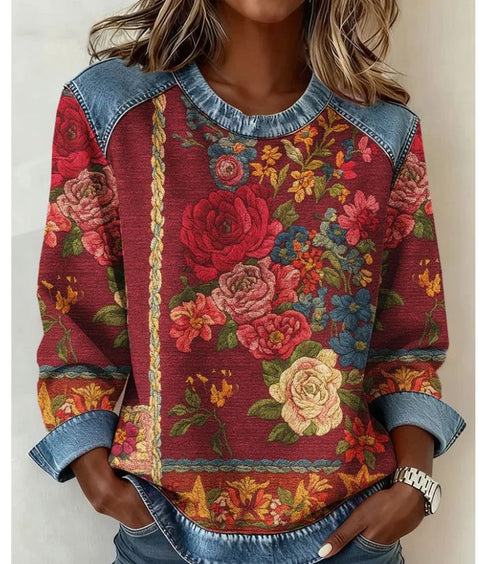 Ethnic style retro round neck women's sweater m302289