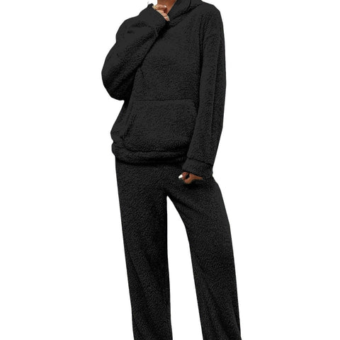 Hooded long-sleeved sticker bag casual trousers home two-piece set m300437