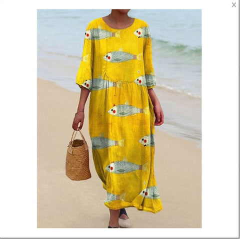 Women's Crew Neck Long Printed Casual Fashion Women's Dress m301059