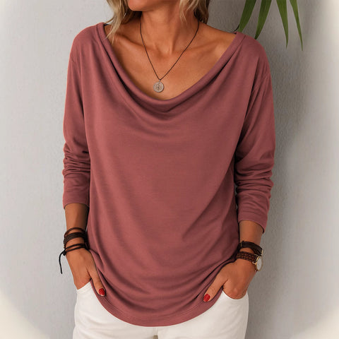 Women's casual loose fashion long-sleeved solid color stacked collar pullover t-shirt top m301755