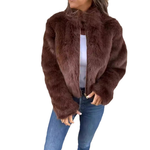 Autumn and winter women's imitation fur turtleneck zipper casual top jacket m301328