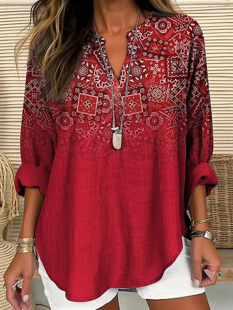 Small V-neck button-down shoulder long-sleeved women's T curved hem clothes m301361