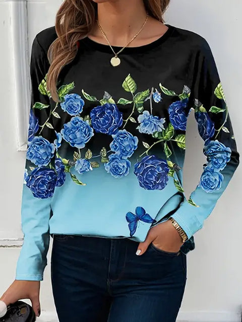 Fashion Casual Trend Printed Women's Long Sleeve Crew Neck Top m302292