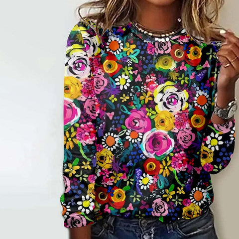 Creative flower 3D digital printing casual trend crew neck T-shirt m302222