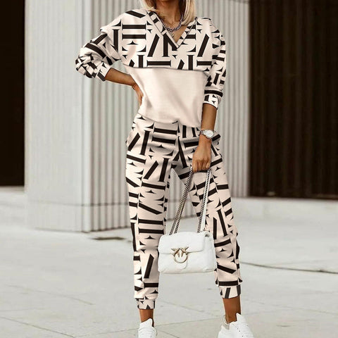 Fashion Casual Printed Long Sleeve Slim Sweater Pants Set m301183