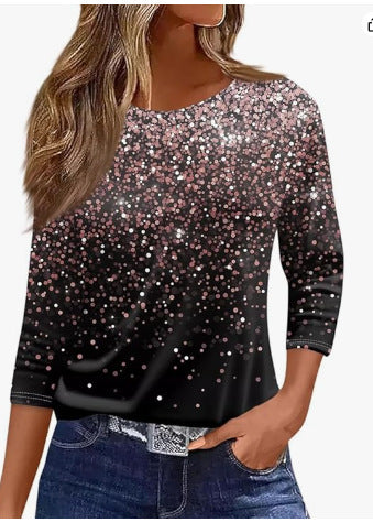 Slim and thin imitation cotton round neck printing solid color seven-quarter sleeve long sleeve m302884