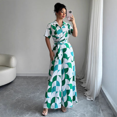Printed short-sleeved wide-leg pants jumpsuit m301402