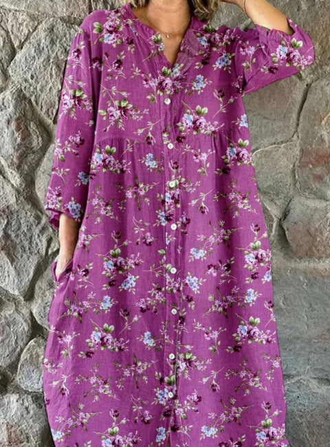 Women's Loose Crew Neck Fashion Premium Long Sleeve Printed Shirt Dress m301050