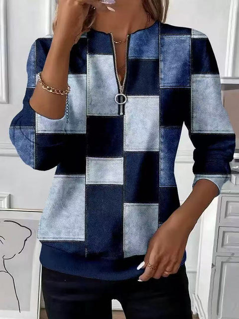 3D printed long-sleeved half-open zipper sweater for women m303052