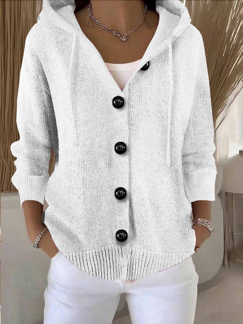 Spring and Autumn Hooded Long Sleeve Button Sweater Cardigan m301901