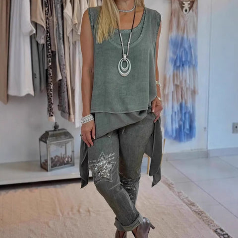 Casual fashion vest long hem 2-piece women's clothing m301505