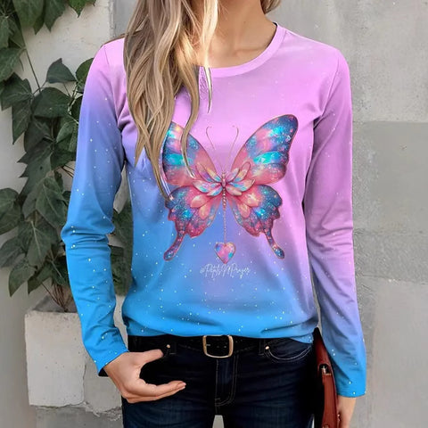 Fashion Casual Trend Printed Women's Long Sleeve Crew Neck Top m302292