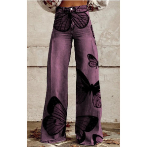 3D heat transfer flared pants simulation denim trousers loose pants m301550