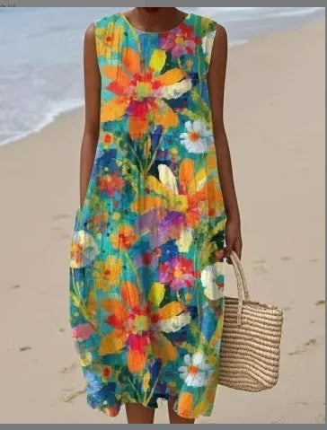 Sleeveless printed temperament long dress dress m301527