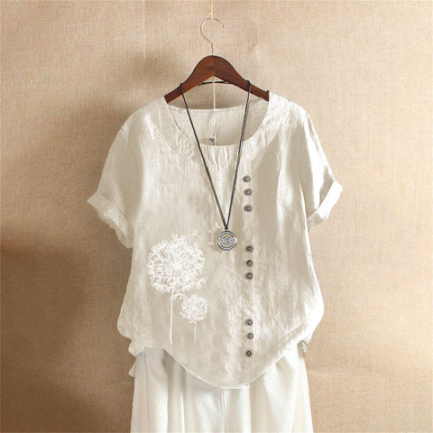 Large size casual loose cotton and linen short-sleeved pullover T-shirt cotton and linen women's clothing large size women's clothing m302737