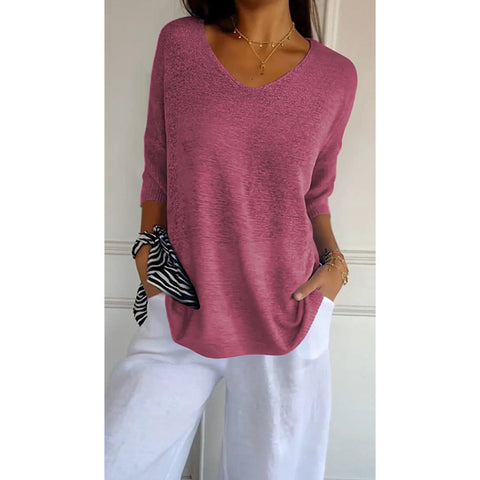 Casual sweater basic thin V-neck seven-quarter sleeve solid color knitted sweater women's bottoming shirt m301636
