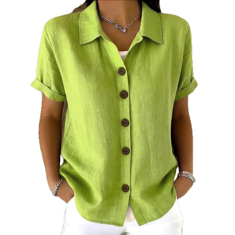 Casual and comfortable button-up cotton and linen women's short-sleeved shirt m302412