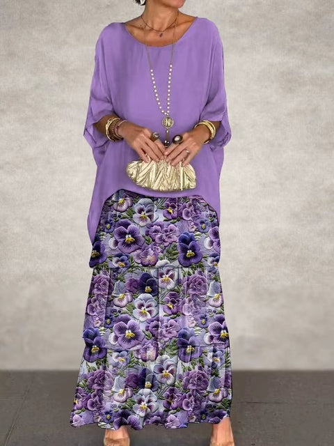 Fashion women's temperament round neck bat sleeve long dress m301334