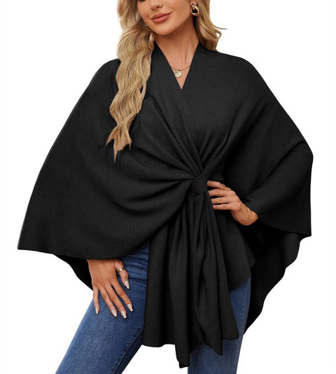 Ladies Elegant One Piece Solid Color Soft Shawl Jacket Cloak Top m301329