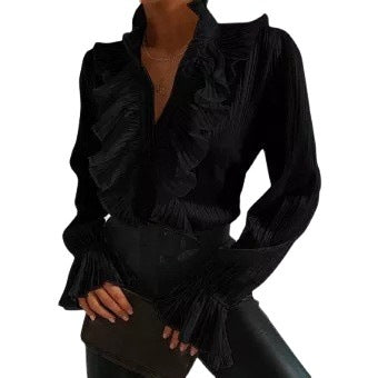 Ruffle edge flared sleeve pleated long sleeve shirt m301764