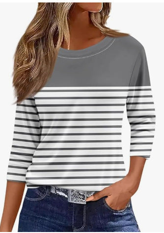 Slim and thin imitation cotton round neck printing solid color seven-quarter sleeve long sleeve m302884