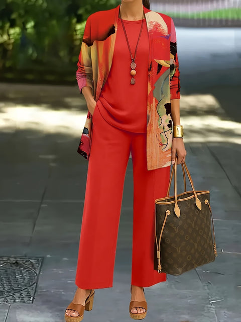 Jacket with vest top and elegant slacks 3-piece women's set m302760