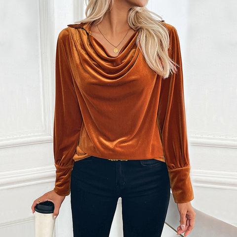 Temperament retro velvet shirt elegant swinging collar women's shirt women's m300774