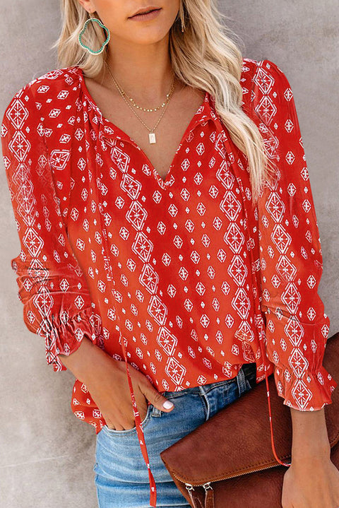 Autumn/Winter Floral Print Shirt V-Neck Long Sleeve T-Shirt M302883