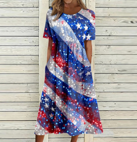 3D digital printing round neck short sleeve comfortable women's dress m302988