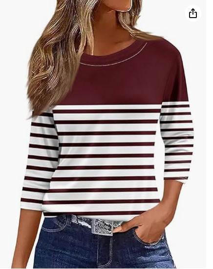 Slim and thin imitation cotton round neck printing solid color seven-quarter sleeve long sleeve m302884