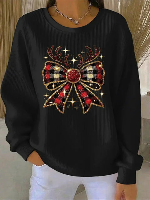 Christmas pattern, creative women's crew neck knitted sweater loose and versatile m302186