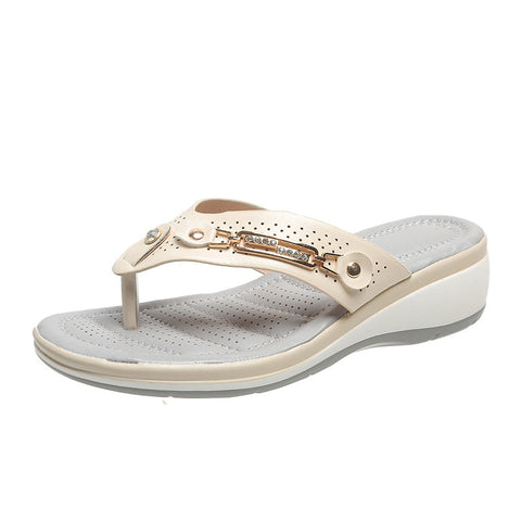 Rhinestone metal buckle light casual hollow wedge heel large size flip-flops m302827