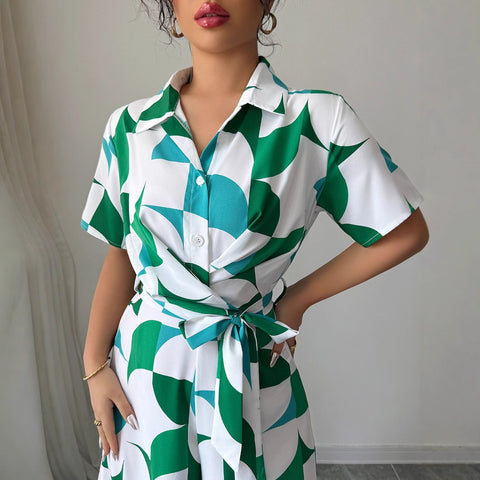 Printed short-sleeved wide-leg pants jumpsuit m301402