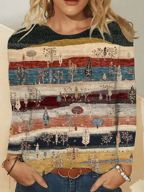 Fashion Casual Trend Printed Women's Long Sleeve Crew Neck Top m302292