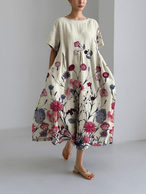 Women's loose crew neck fashion high-end short-sleeved printed dress m301052