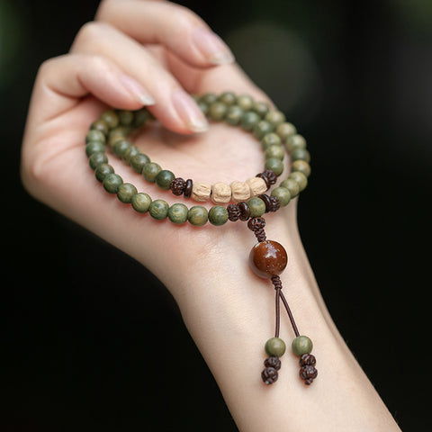 Green sandalwood double circle Buddha bead bracelet, green sandalwood sandalwood bracelet, passion seed bracelet m3331262.