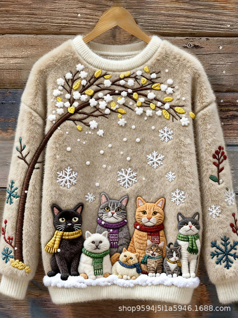 Digital printed flannel christmas ladies crew neck sweater autumn and winter m302198