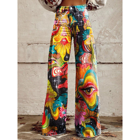 3D heat transfer flared pants simulation denim trousers loose pants m301550