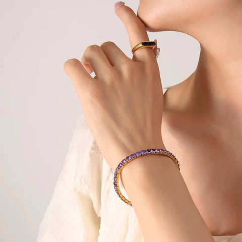 Titanium steel full diamond multi-color zircon elastic bracelet m3331108