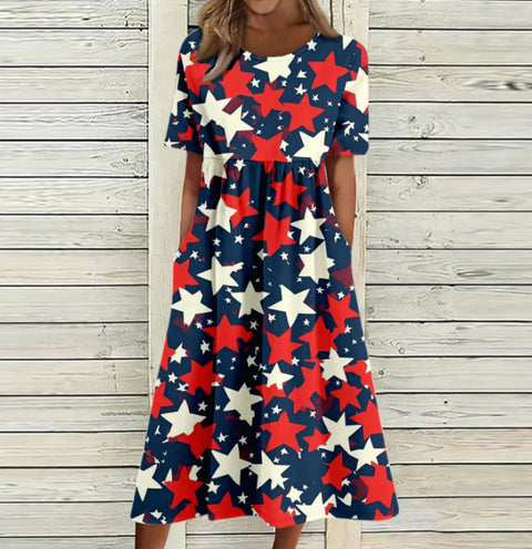 3D digital printing round neck short sleeve comfortable women's dress m302988
