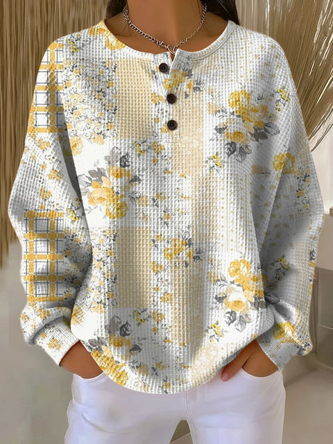 3D digital printing loose casual waffle stand-up collar long sleeve m303065