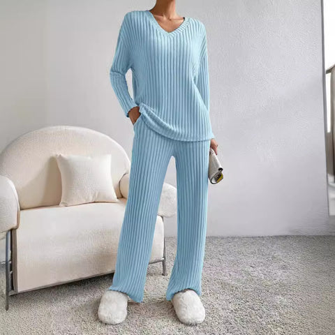 Fashion casual straight-leg pants temperament loose V-neck pit strip knitted cover m301795