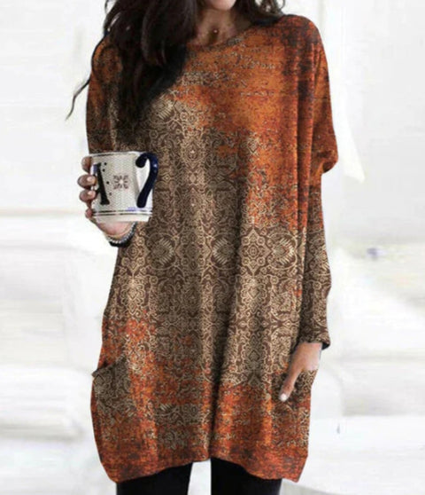 Digital printing women's fashion round neck medium and long top T-shirt m302271