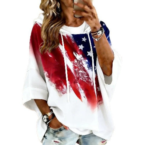 Independence Day 250th Anniversary Printed Loose Hooded T-Shirt m302995