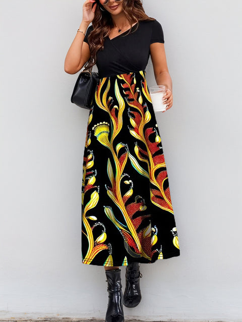 Splicing print elegant fashion dress m301209