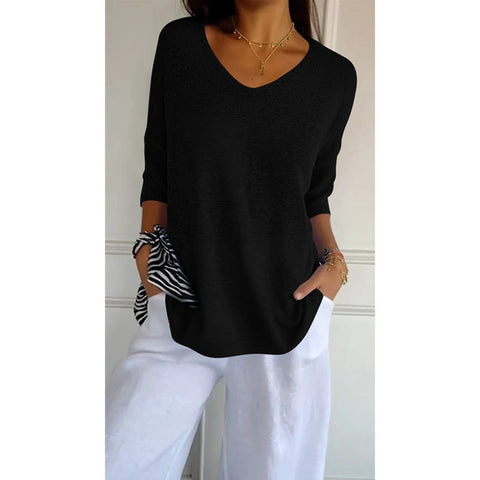 Casual sweater basic thin V-neck seven-quarter sleeve solid color knitted sweater women's bottoming shirt m301636